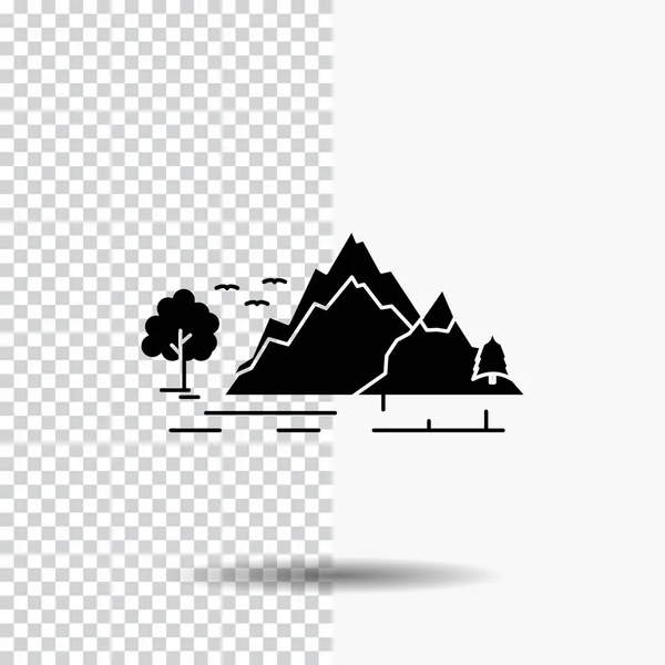 Hill Landscape Nature Mountain Tree Glyph Icon Transparent Background Ícone —  Vetores de Stock
