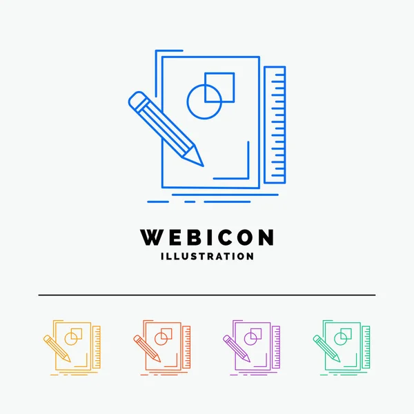 sketch, sketching, design, draw, geometry 5 Color Line Web Icon Template isolated on white. Vector illustration