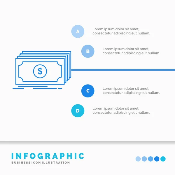 Cash Dollar Finance Funds Money Infographics Template Website Presentation Line — Stock Vector