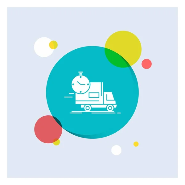 Delivery Time Shipping Transport Truck White Glyph Icon Colorful Circle — 스톡 벡터