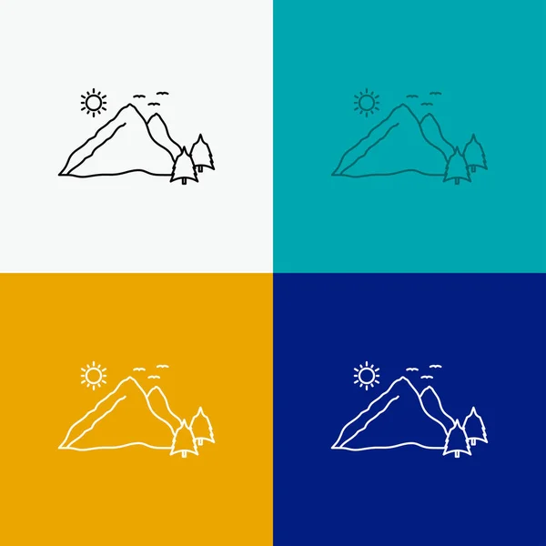 Berg Heuvel Landschap Natuur Scène Pictogramachtergrond Verschillende Lijn Stijl Design — Stockvector