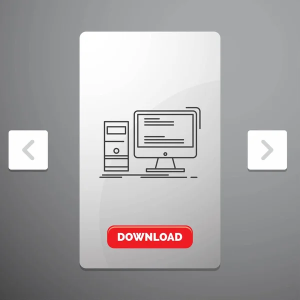 计算机 个人线图标在卡蒙分滑块设计 红色下载按钮 — 图库矢量图片
