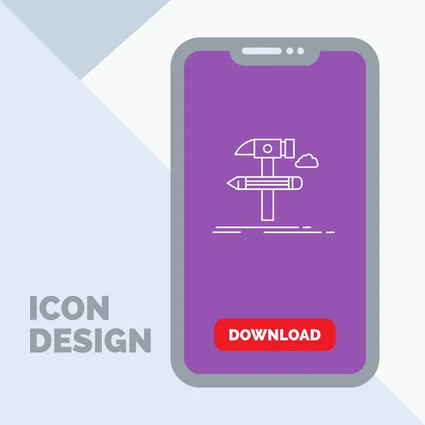 Build Design Development Tool Tools Line Icon Mobile Zum Herunterladen — Stockvektor