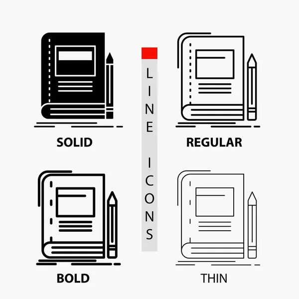 Libro Negocio Educación Cuaderno Ícono Escuela Delgado Regular Línea Audaz — Vector de stock
