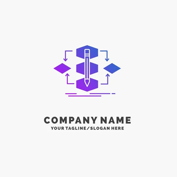 Algorithm, design, method, model, process Purple Business Logo Template. Place for Tagline.