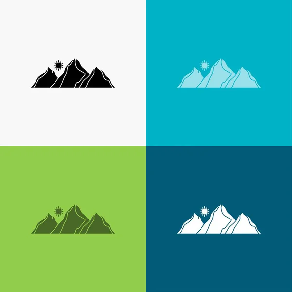 Colina Paisaje Naturaleza Montaña Sol Icono Sobre Varios Antecedentes Diseño — Vector de stock