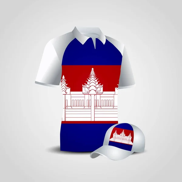 Kambodža Vlajky Tričko Design Vektor — Stockový vektor