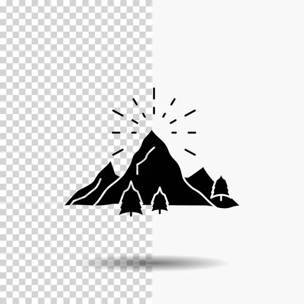 Hill Landskap Natur Berg Fyrverkerier Glyph Ikonen Transparent Bakgrund Svart — Stock vektor