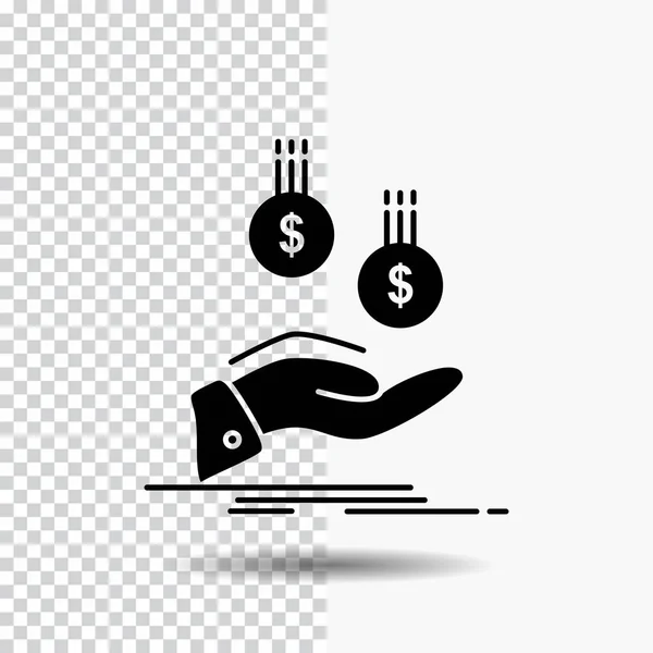 Coins Hand Currency Payment Money Glyph Icon Transparent Background Black — Stock Vector