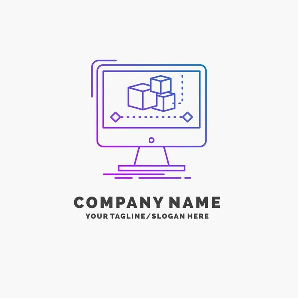 Animação Computador Editor Monitor Software Purple Business Logo Template Lugar —  Vetores de Stock