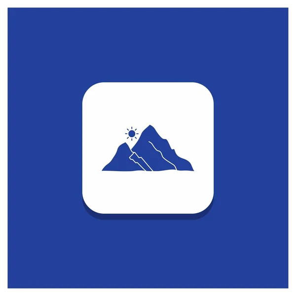 Botón Redondo Azul Para Montaña Paisaje Colina Naturaleza Sol Icono — Vector de stock