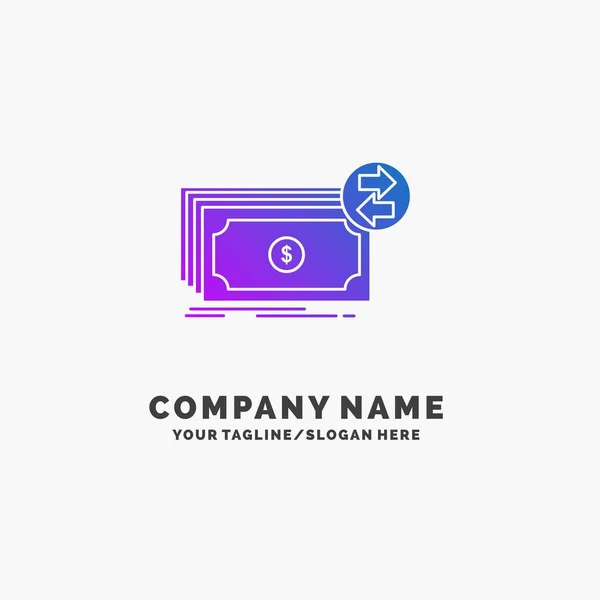 Notas Dinheiro Dólares Fluxo Dinheiro Purple Business Logo Template Lugar — Vetor de Stock