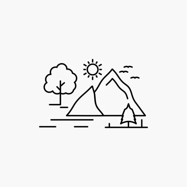 Hill Manzara Doğa Dağ Satırı Simgesi Güneş Zole Vektör Çizim — Stok Vektör