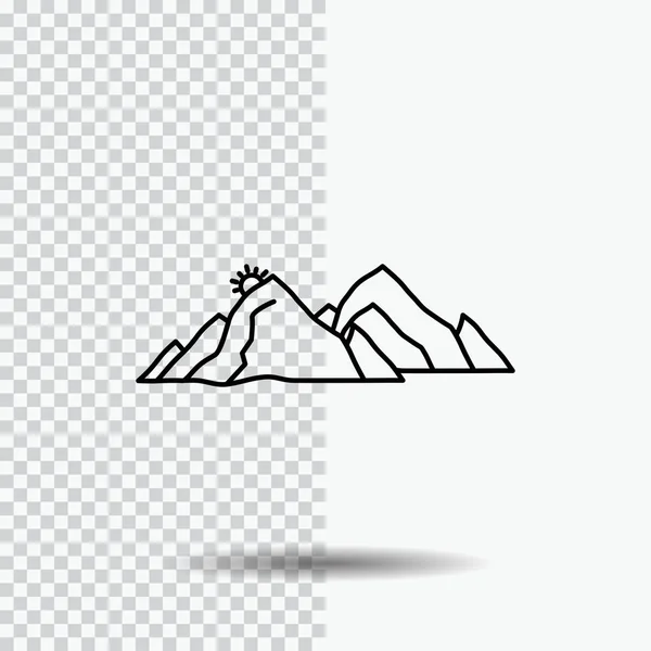Гора Пейзаж Пагорб Природа Іконка Лінії Сцени Прозорому Тлі Чорна — стоковий вектор