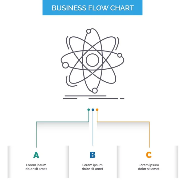 核商业流程图设计与3个步骤 用于演示文稿背景模板位置的行图标 — 图库矢量图片