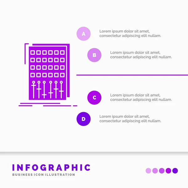 Audio Controllo Mix Mixer Studio Infografica Template Sito Web Presentazione — Vettoriale Stock