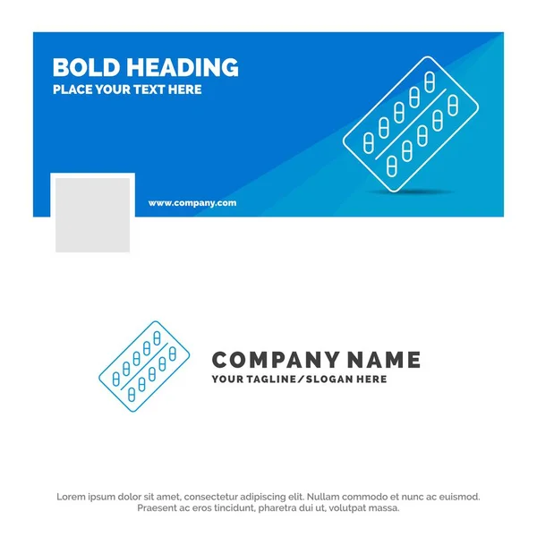 Blue Business Logo Plantilla Para Medicina Píldora Medicamentos Tableta Paquete — Vector de stock