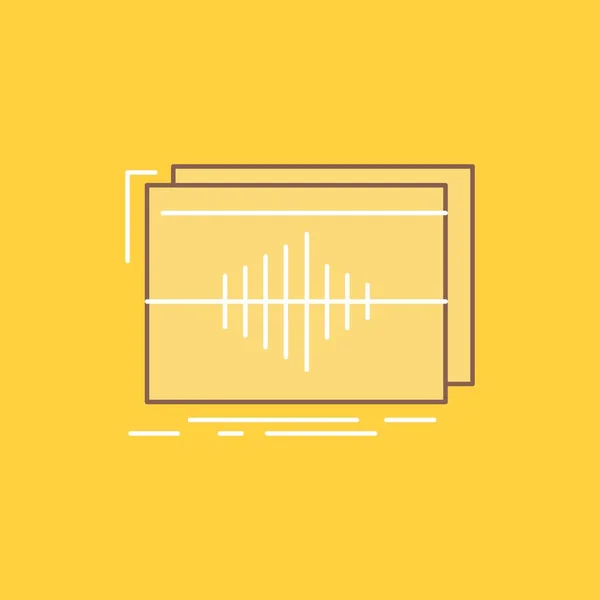 オーディオ 周波数 ヘルツ シーケンス 波のフラット ラインを塗りつぶしたアイコン ウェブサイトまたはモバイル アプリケーションの背景が黄色で美しいロゴ ボタン — ストックベクタ