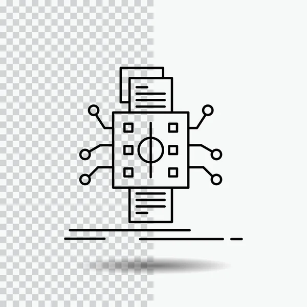 Analyse Data Datum Verwerking Lijn Pictogram Rapportage Transparante Achtergrond Zwarte — Stockvector