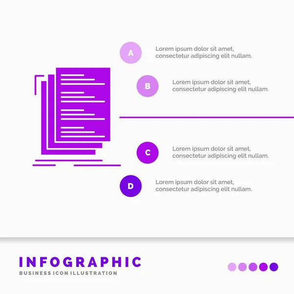 コード コーディング コンパイル ファイル ウェブサイトやプレゼンテーションのインフォ グラフィック テンプレートを一覧表示します グリフの紫色のアイコン インフォ グラフィック — ストックベクタ