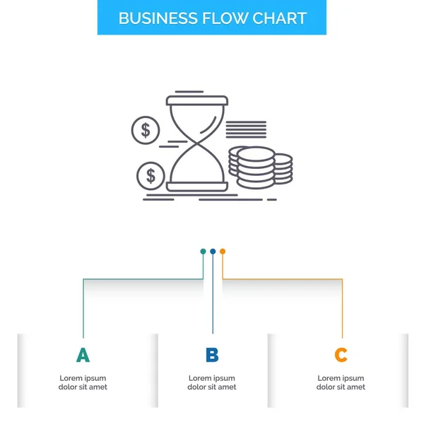 硬币业务流程图设计与3个步骤 用于演示文稿背景模板位置的行图标 — 图库矢量图片