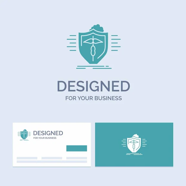 insurance, health, medical, protection, safe Business Logo Glyph Icon Symbol for your business. Turquoise Business Cards with Brand logo template.