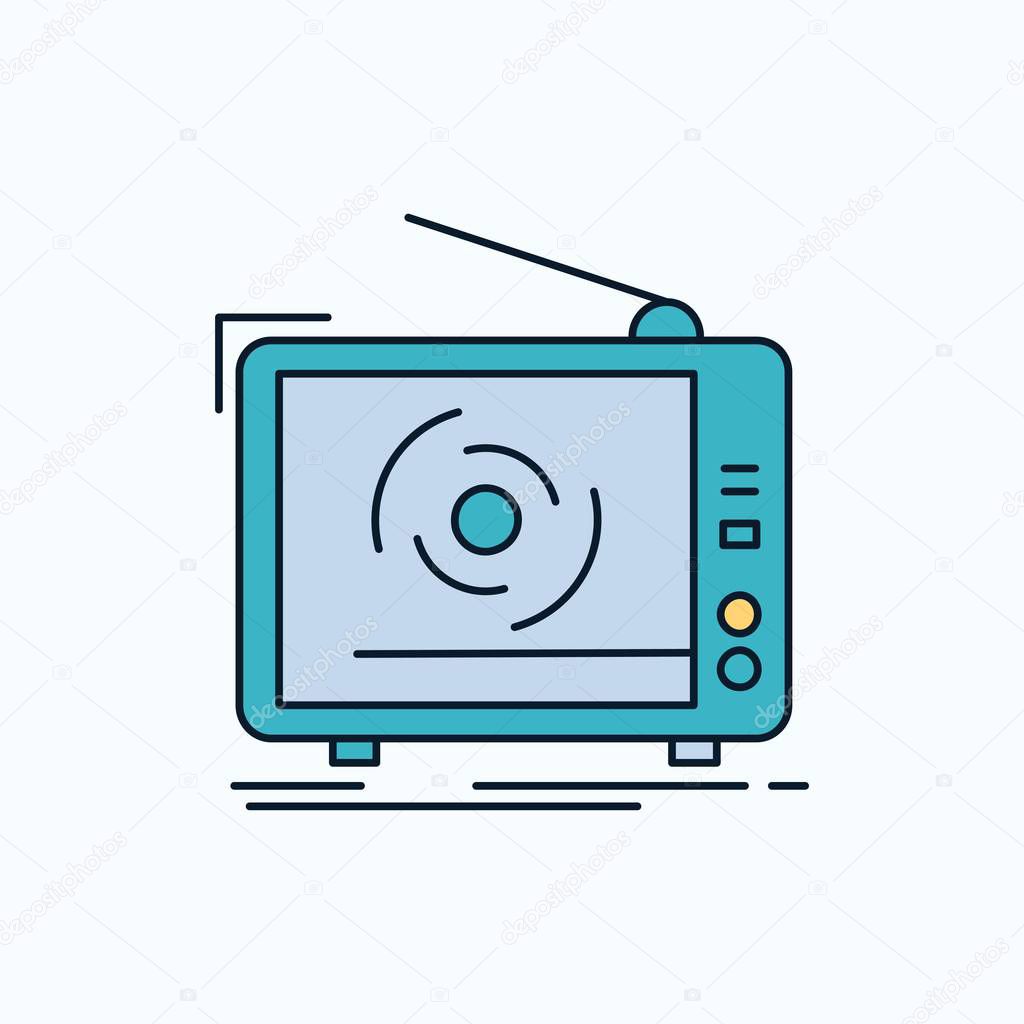 tv, ad, advertising, television, set Flat Icon. green and Yellow sign and symbols for website and Mobile appliation. vector illustration