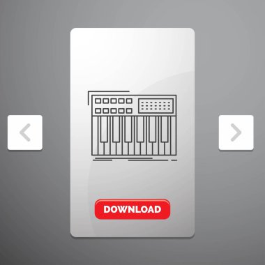 synth, klavye, MIDI, synthesizer, synthesizer rekreasyon Pagination Slider tasarımı ve kırmızı Download düğme çizgisi simgesinde