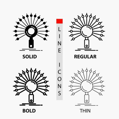 Veri, bilgi, bilgi, ağ, alma simgesi ince, normal, kalın satır ve karakter stili. Vektör çizim