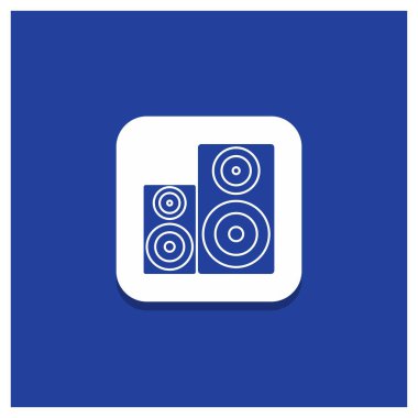 Mavi yuvarlak düğmesi için ses, hifi, monitör, hoparlör, studio glif simgesini