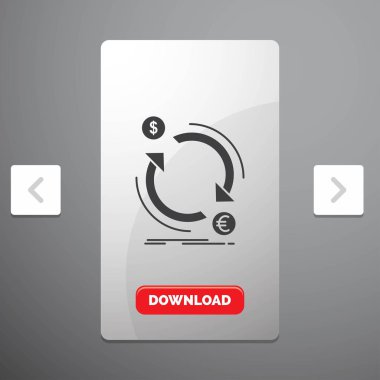 Döviz, para, finans, para, glif kutsal kişilerin resmi içinde rekreasyon Pagination Slider tasarımı ve kırmızı Download düğme dönüştürmek