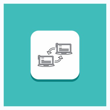 Yuvarlak düğmesi için bilgisayar, bağlantı, bağlantı, ağ, satırı simgesi turkuaz arka plan eşitleme