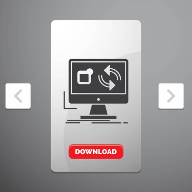 güncelleştirme, uygulama, uygulama, yüklemek, rekreasyon Pagination Slider tasarımı ve kırmızı Download düğme simgesinde glif senkron