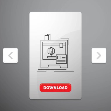 3D, boyutlu, makine, yazıcı, yazdırma çizgisi simgesinde rekreasyon Pagination Slider tasarımı ve kırmızı Download düğme