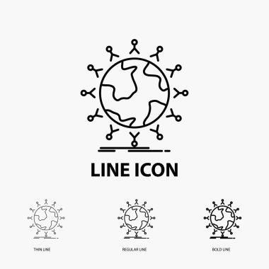 küresel, öğrenci, ağ, küre, ince, normal ve kalın çizgi stili simgesini çocuklar. Vektör çizim