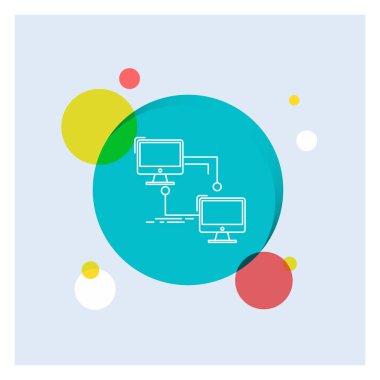 Yerel, ağ, bağlantı, senkronize, bilgisayar renkli daire arka plan beyaz satırı simgesi