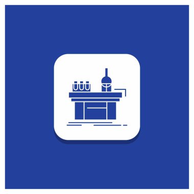 Biyoloji, kimya, laboratuvar, laboratuvar, üretim glif simgesi mavi yuvarlak düğmesi