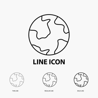 Dünya, dünya, dünya, coğrafya, keşif kutsal kişilerin resmi içinde ince, düzenli ve kalın çizgi stili. Vektör çizim