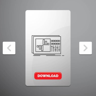 kontrol, ekolayzer, denkleştirme, ses, stüdyo rekreasyon Pagination Slider tasarımı ve kırmızı Download düğme çizgisi simgesinde