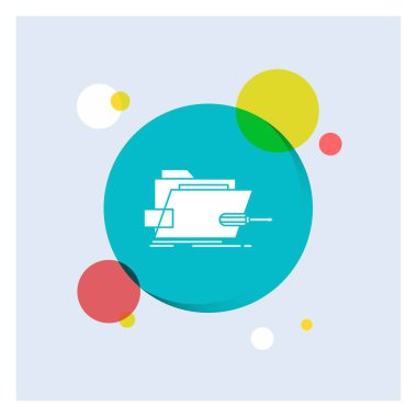 Klasör, tamir, skrewdriver, teknik, teknik beyaz glif simgesi renkli daire arka plan