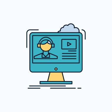 Öğreticiler, video, kitle iletişim araçları, online, eğitim düz simgesi. yeşil ve sarı işaret ve sembolleri Web sitesi ve mobil appliation için. vektör çizim