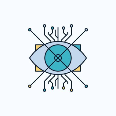 Ar, büyütme, cyber, göz, lens düz simgesi. yeşil ve sarı işaret ve sembolleri Web sitesi ve mobil appliation için. vektör çizim