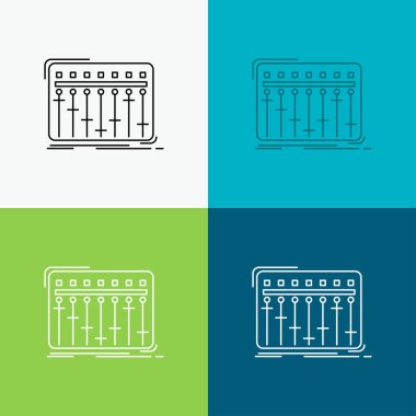 Konsol, dj, mikser, müzik, stüdyo simgesi üzerinde çeşitli arka plan. Çizgi stili tasarım, Web ve uygulama Eps 10 vektör çizim için tasarlanmış