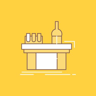 Biyoloji, kimya, laboratuvar, laboratuvar, üretim düz çizgi dolu kutsal kişilerin resmi. Güzel Logo düğme UI ve Ux, Web veya mobil uygulama için sarı arka plan üzerinde