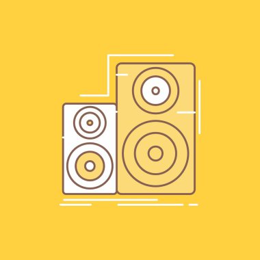Ses, hifi, monitör, hoparlör, studio Flat Line dolu kutsal kişilerin resmi. Güzel Logo düğme UI ve Ux, Web veya mobil uygulama için sarı arka plan üzerinde