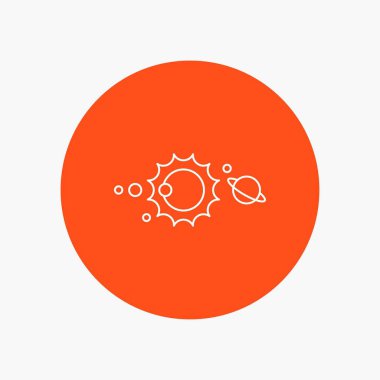 Güneş, sistem, evren, güneş sistemi, astronomi beyaz satırı simgesi daire arka planda. vektör simge tasarlamak