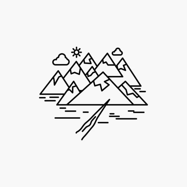 Montaña Colina Paisaje Rocas Grieta Icono Línea Ilustración Aislada Vectorial — Vector de stock