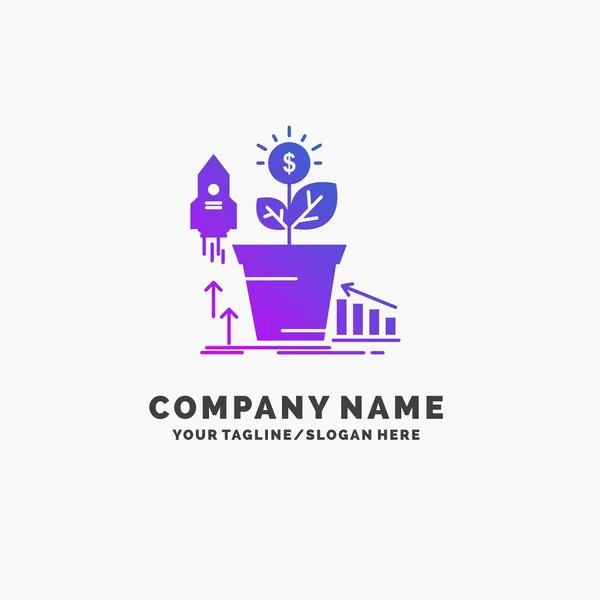 Finanças Financeiro Crescimento Dinheiro Lucro Purple Business Logo Template Lugar — Vetor de Stock