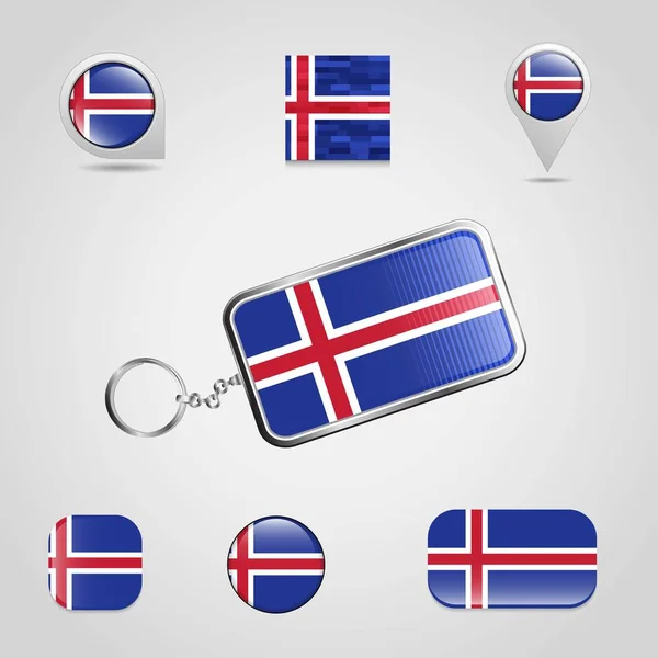 Flaga Kraju Islandii Pęku Kluczy Przypiąć Inny Styl — Wektor stockowy