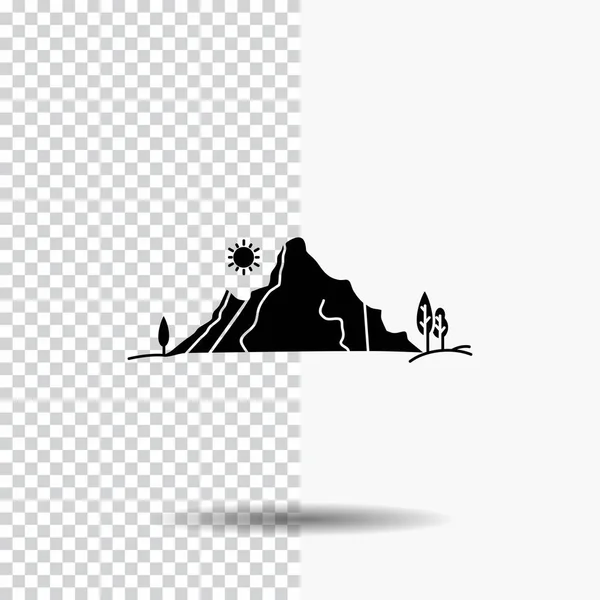 Montagne Paysage Colline Nature Arbre Glyphe Icône Sur Fond Transparent — Image vectorielle